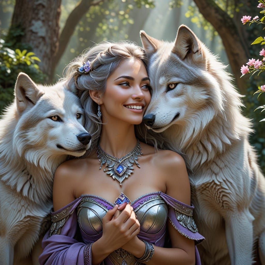 Goddess Laughing with Wolves: Fantasy Concept Art