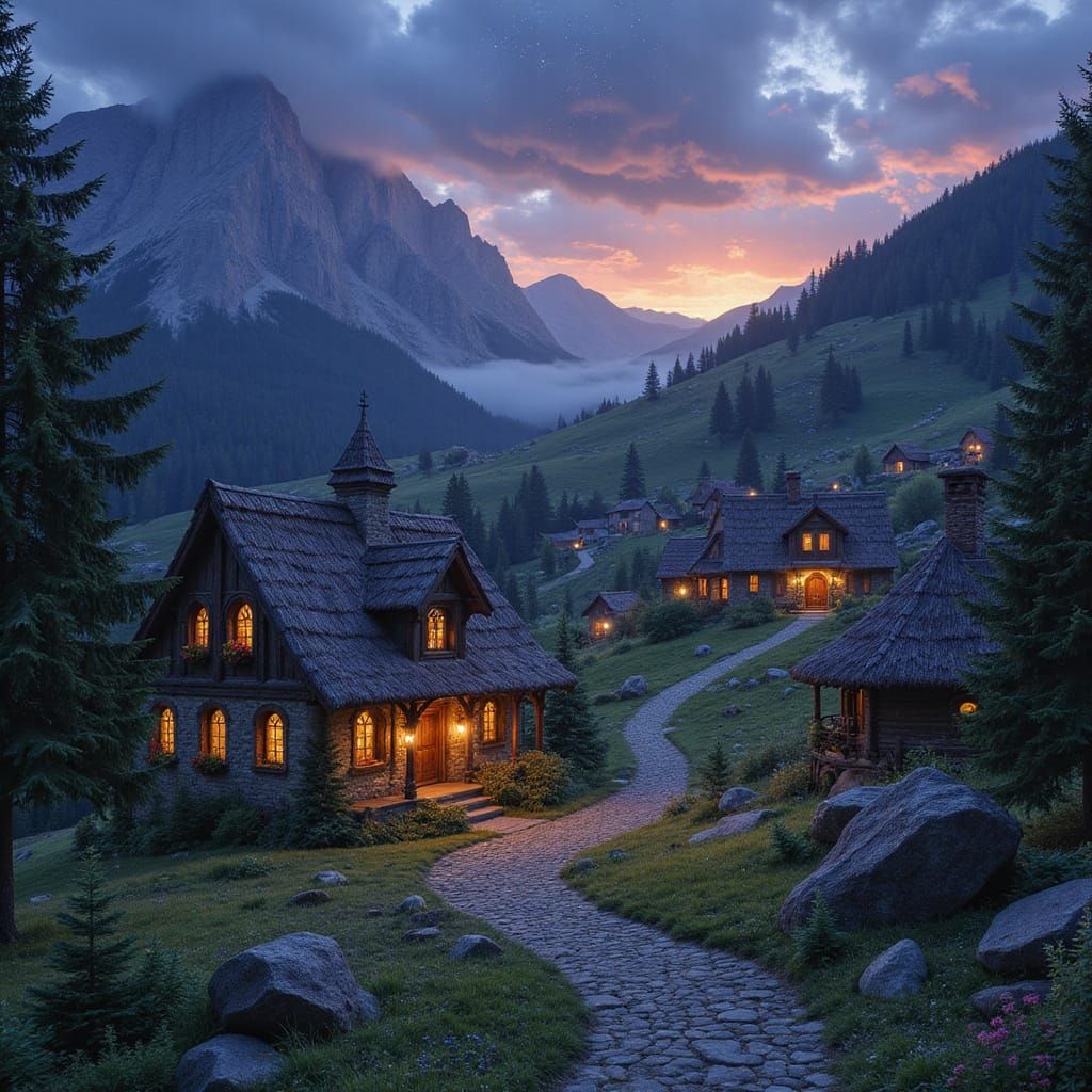 Fantasy Village of Orviac with Stave Architecture