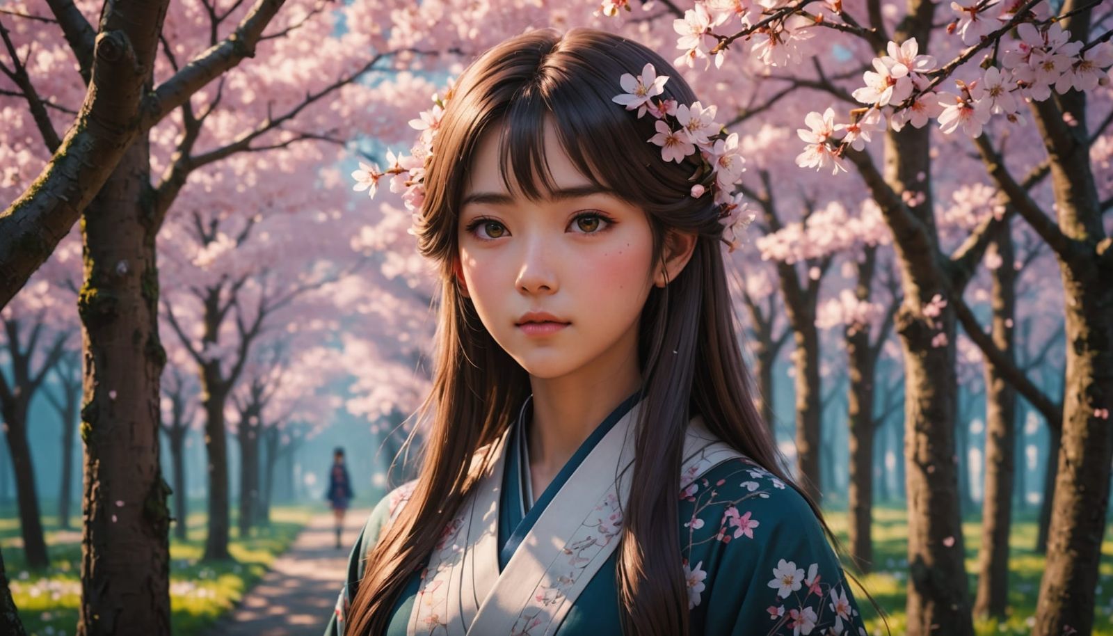 Blossoming Serenity in Japanese Anime Style