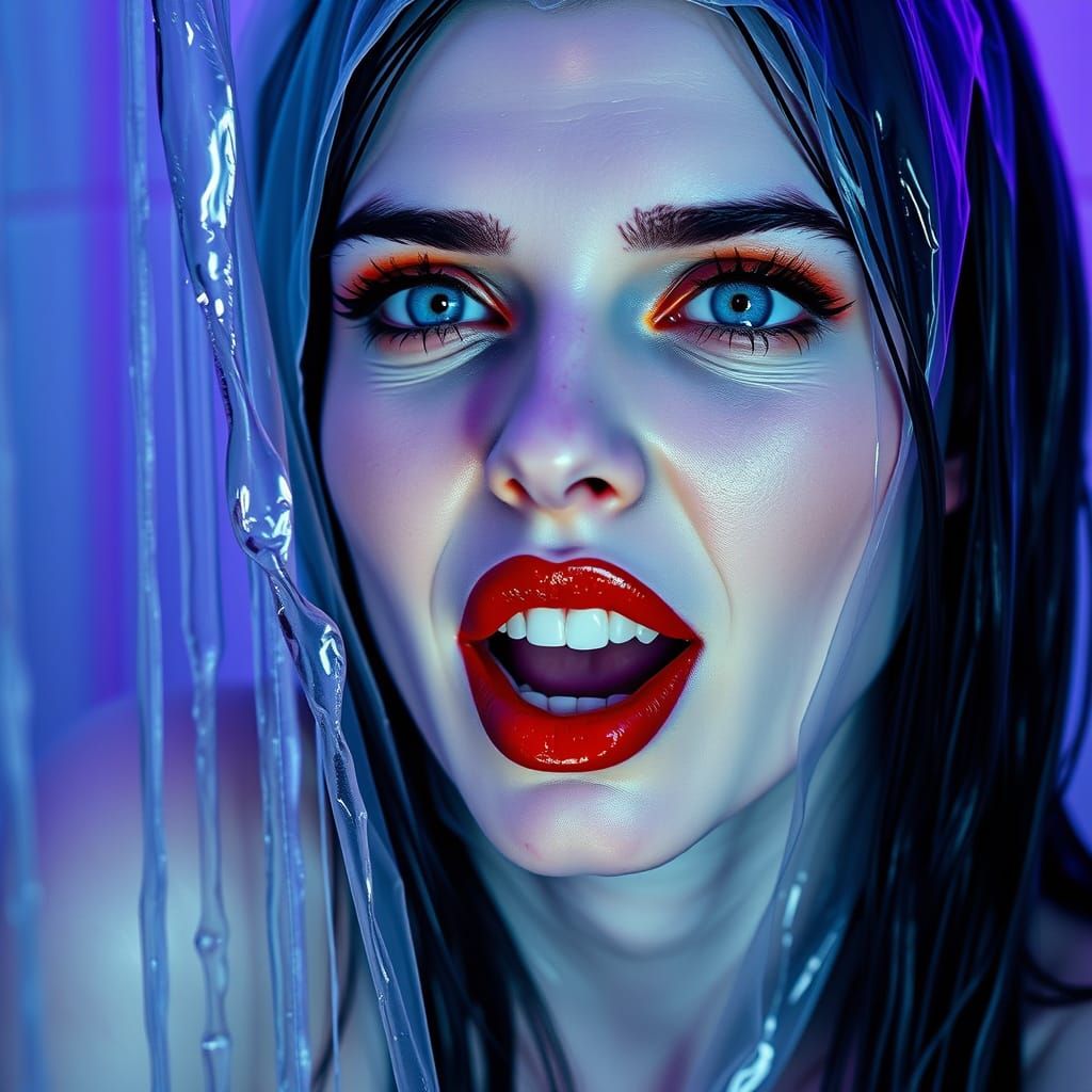 Vampire Goddess in Shower: Hyper-Realistic Digital Art