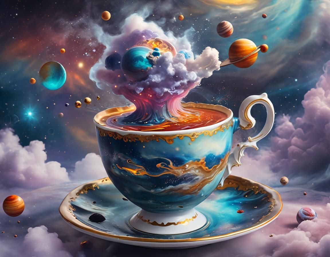 Surreal Outer Space in Teacup, Macro Photography