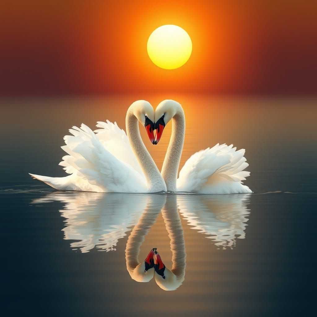 Majestic Swan in Serene Lake Scene, Golden Light