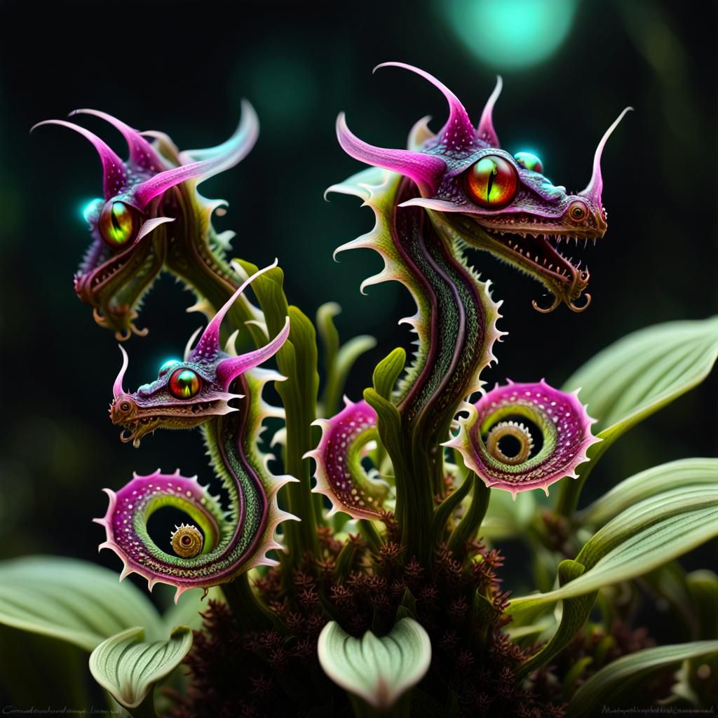 Bioluminescent Dragon Fiddlehead Moth Hybrid Landscape