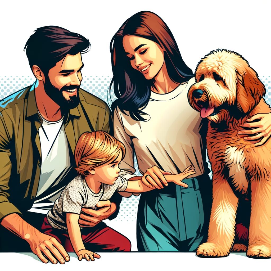 Abstract Comic of a Young Family with Dog
