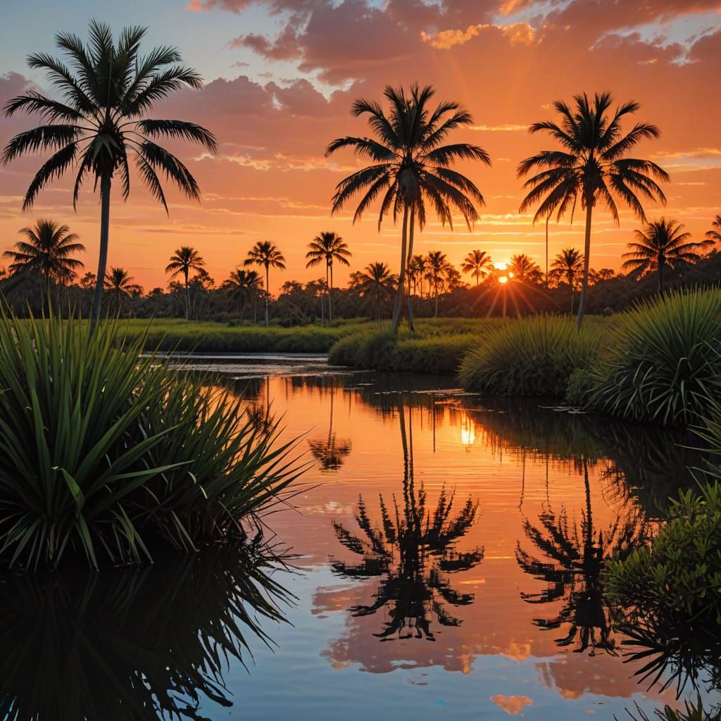 Vibrant Sunset Over Tropical Lagoon
