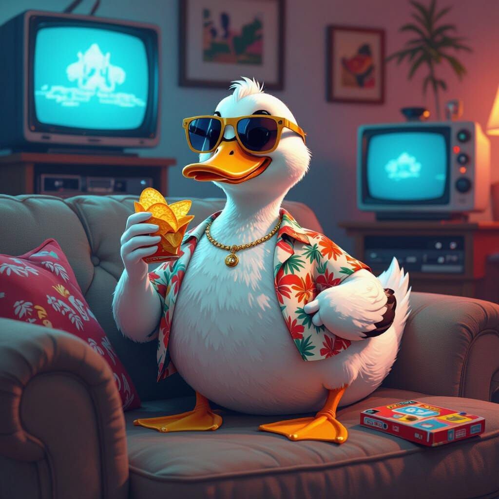 Duck Hunt Duck on Couch in Neon Style