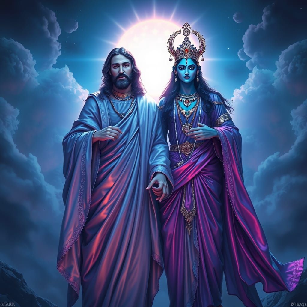 Divine Encounter in Iridescent Hues