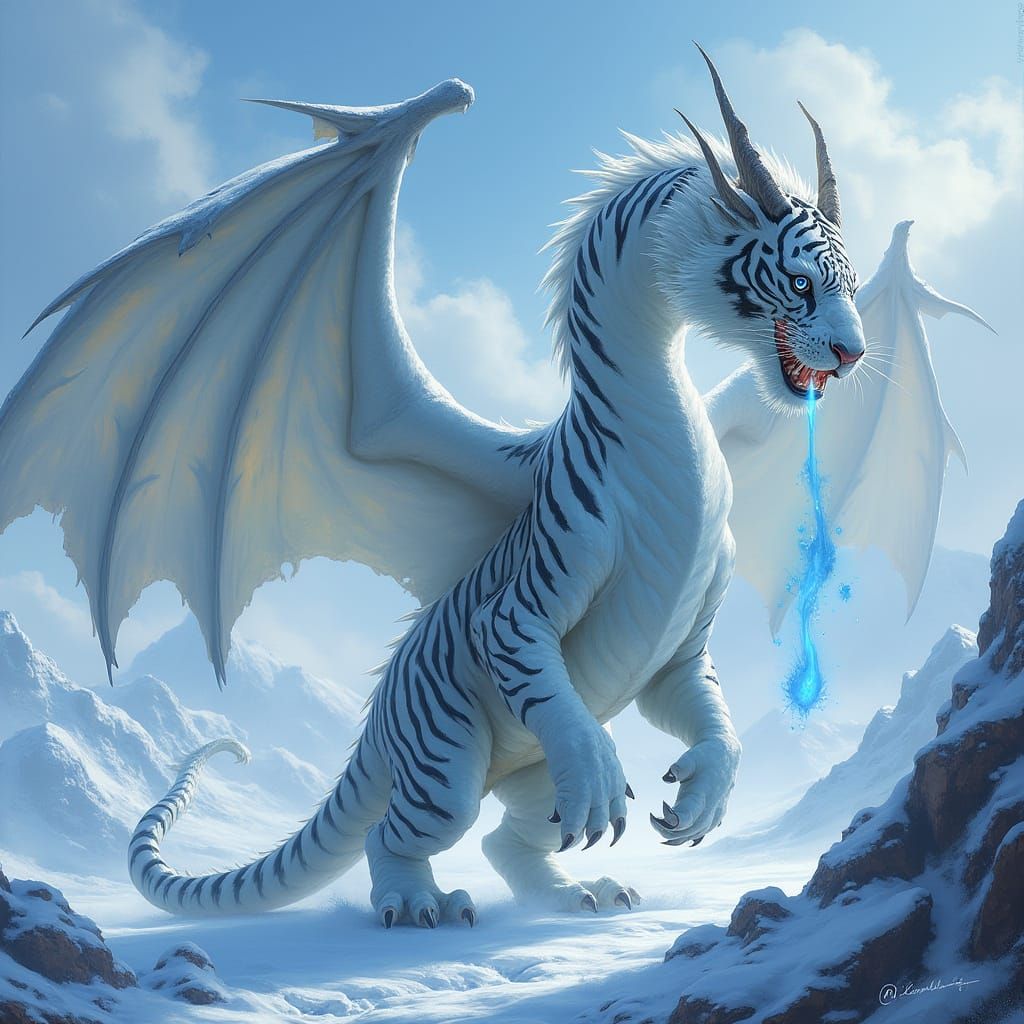 Majestic White Tiger Dragon with Icy Wingspan