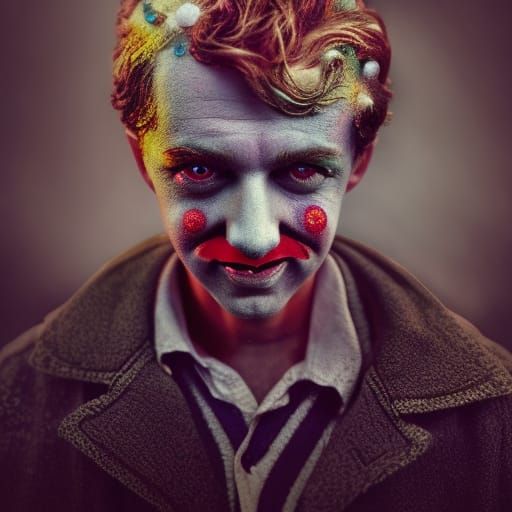 Sad Circus Clown Portrait in Detailed 3D Graphics