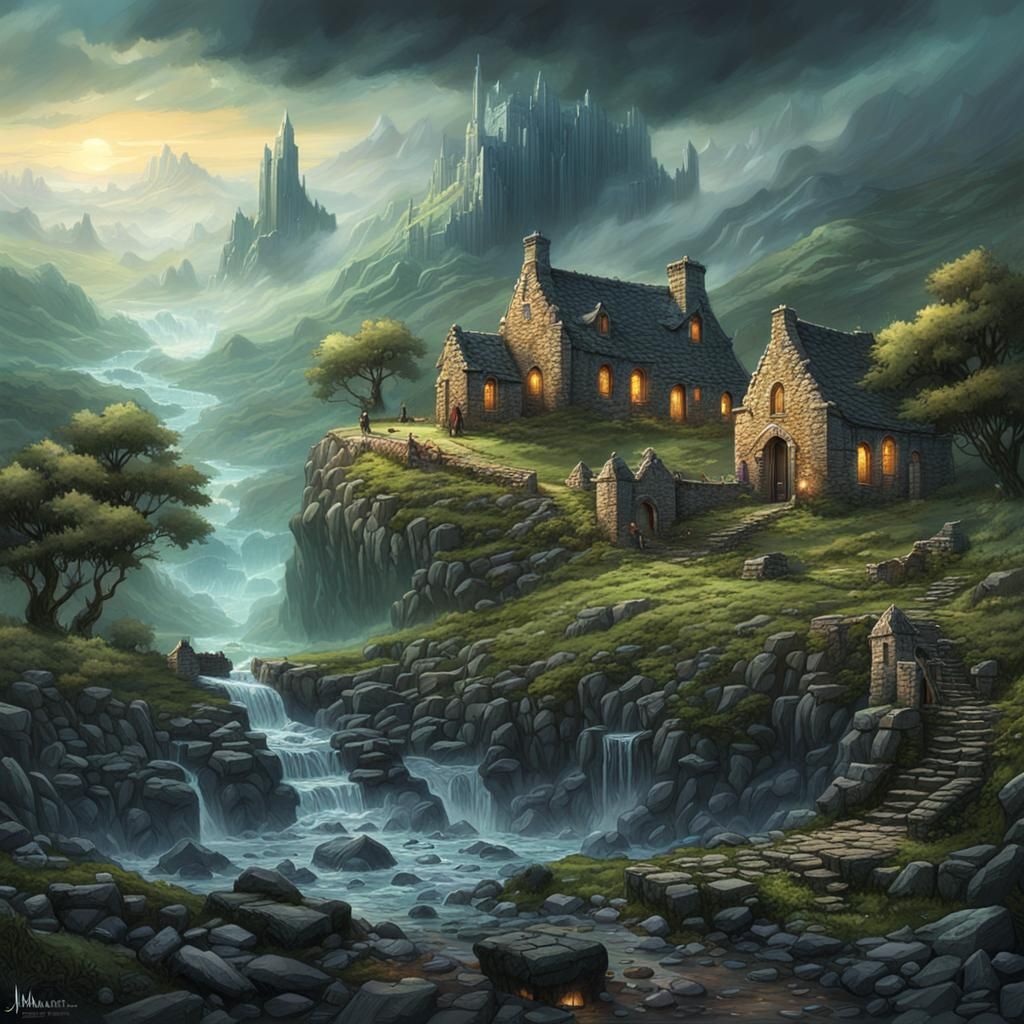 Misty Celtic Village: Epic Digital Matte Painting