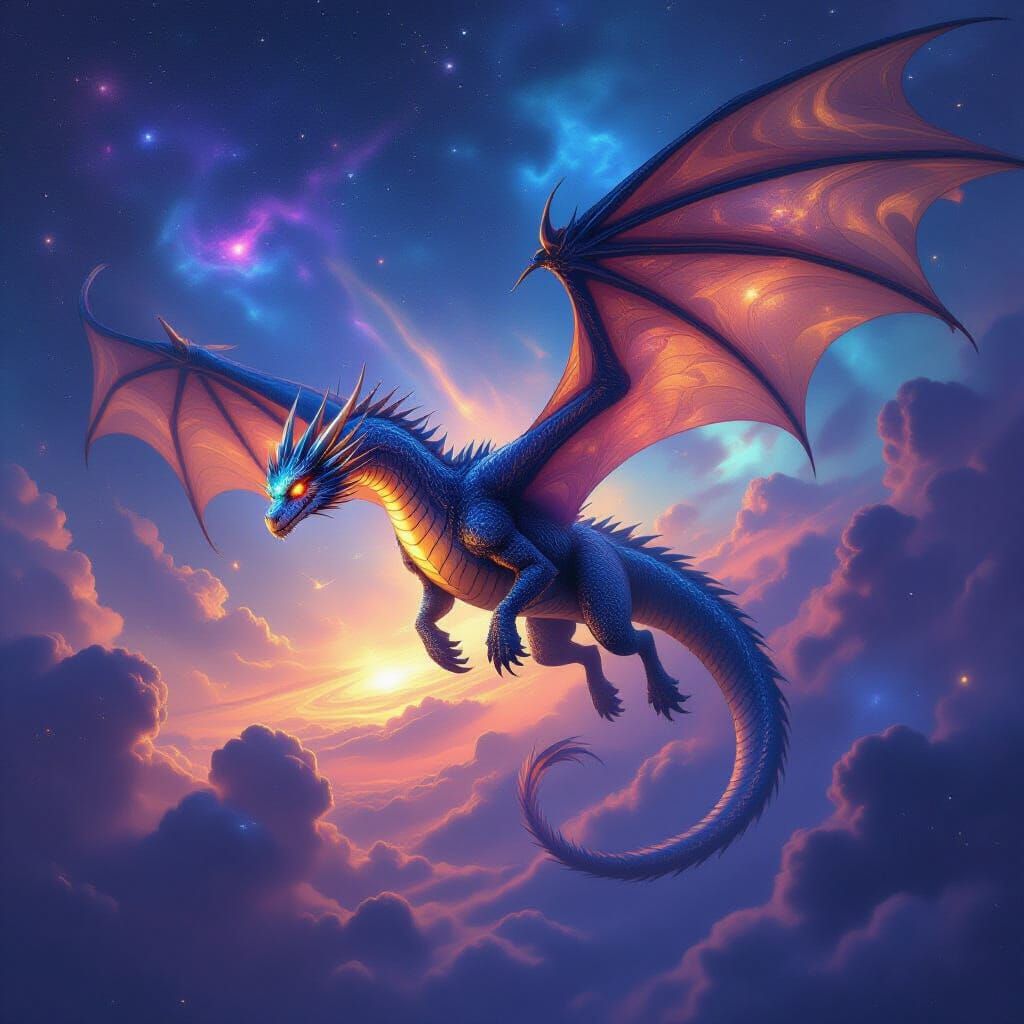 Majestic Dragon Soars Through Nebula Sky