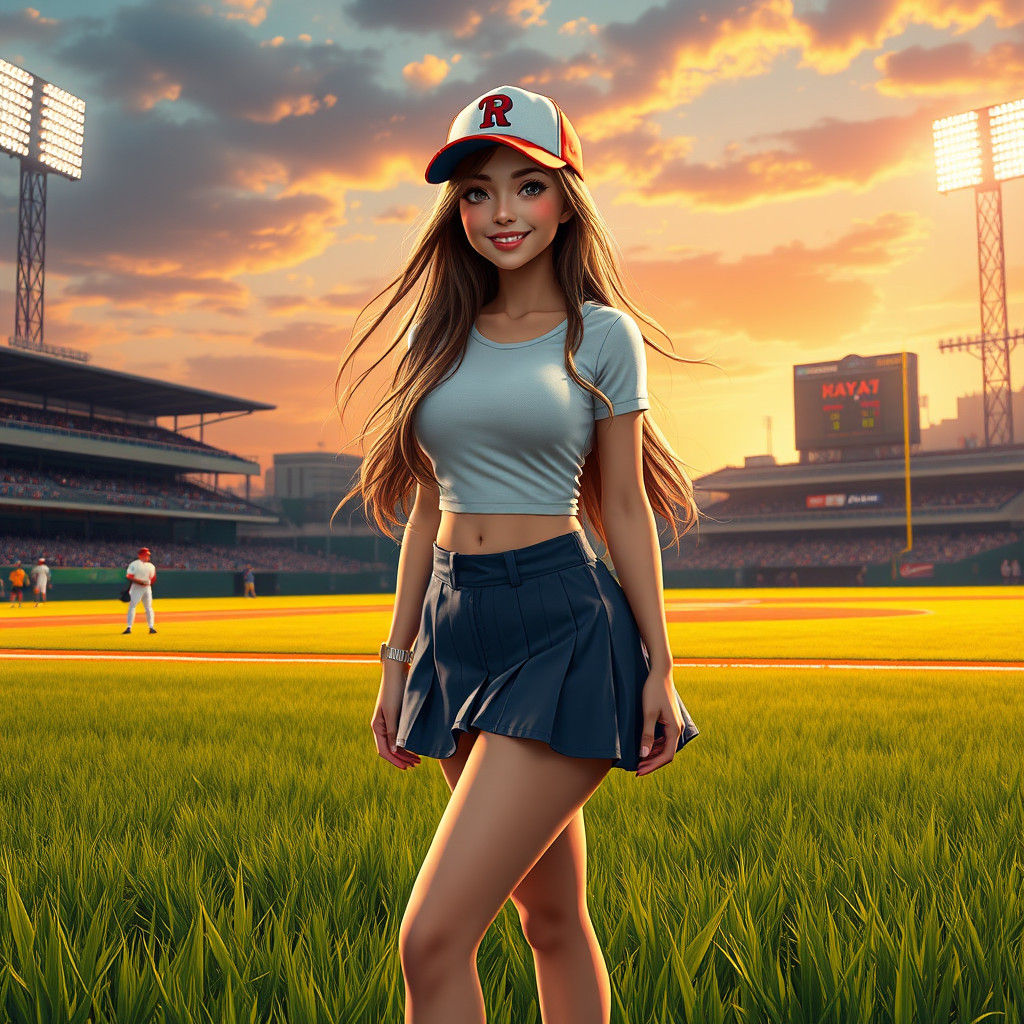 Baseball Caddy Girl in Golden Sunset, Fantasy Art