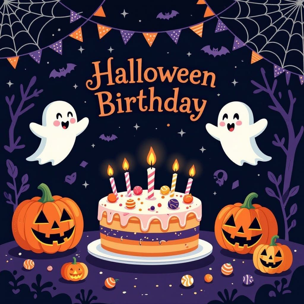 Whimsical Halloween Birthday Party Illustration