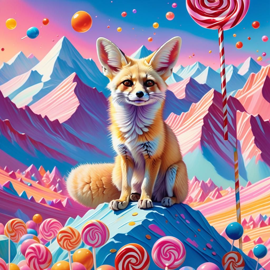 Fennec Fox on Lollipop Mountain, Gouache Illustration