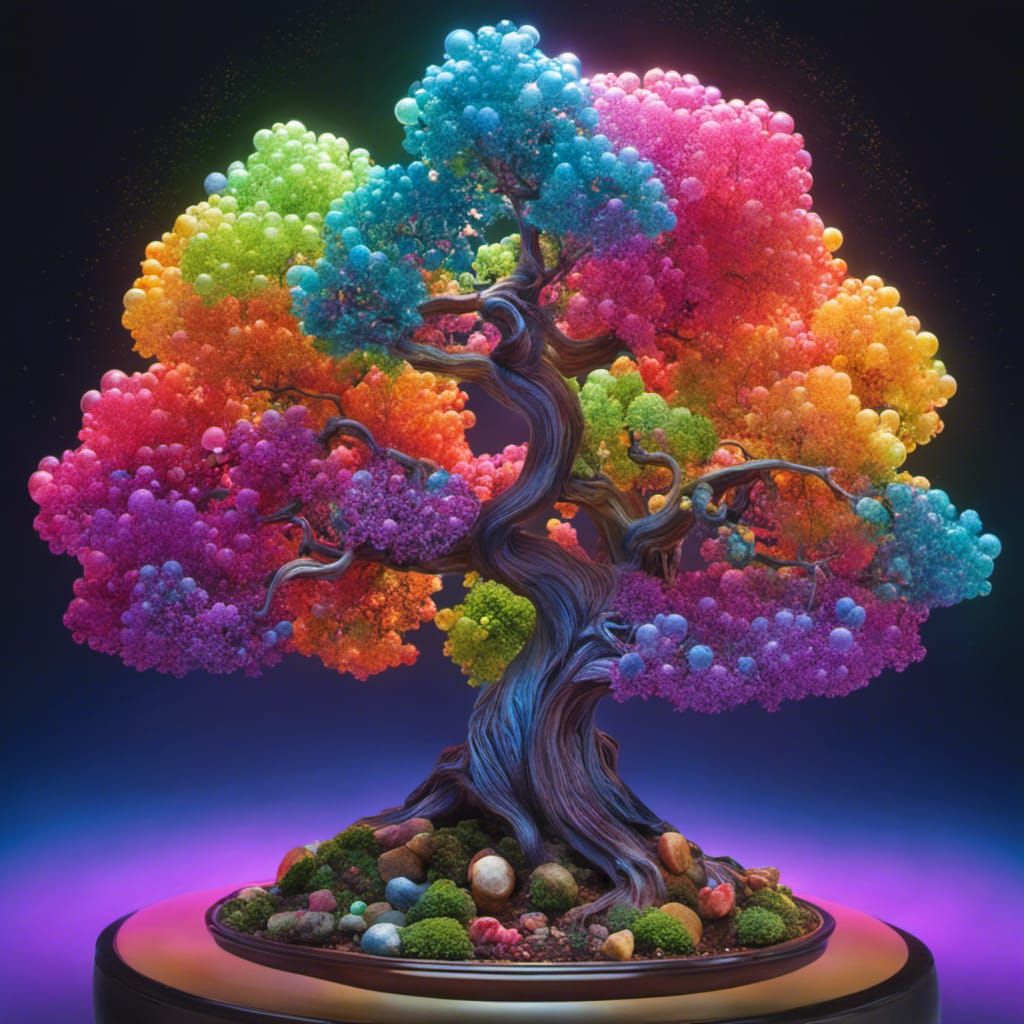Rainbow Bubble Bonsai Tree with Intricate Details