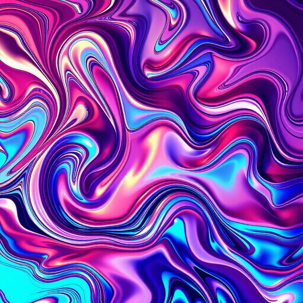Iridescent Liquid Metal Swirls in a Futuristic Style