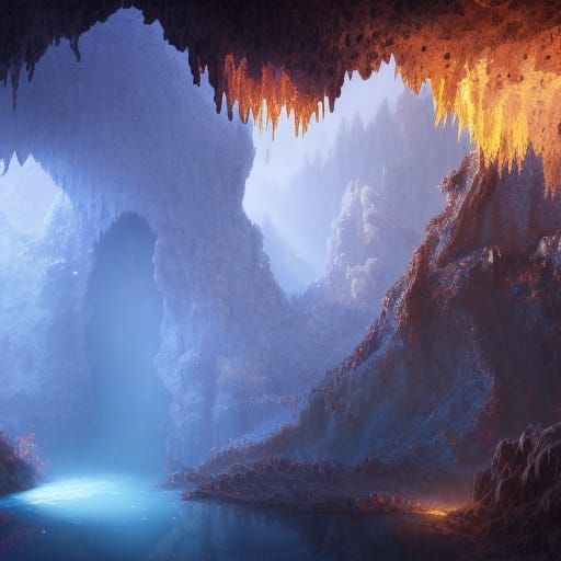 Crystalline Cave Interior: Detailed Fantasy Concept Art