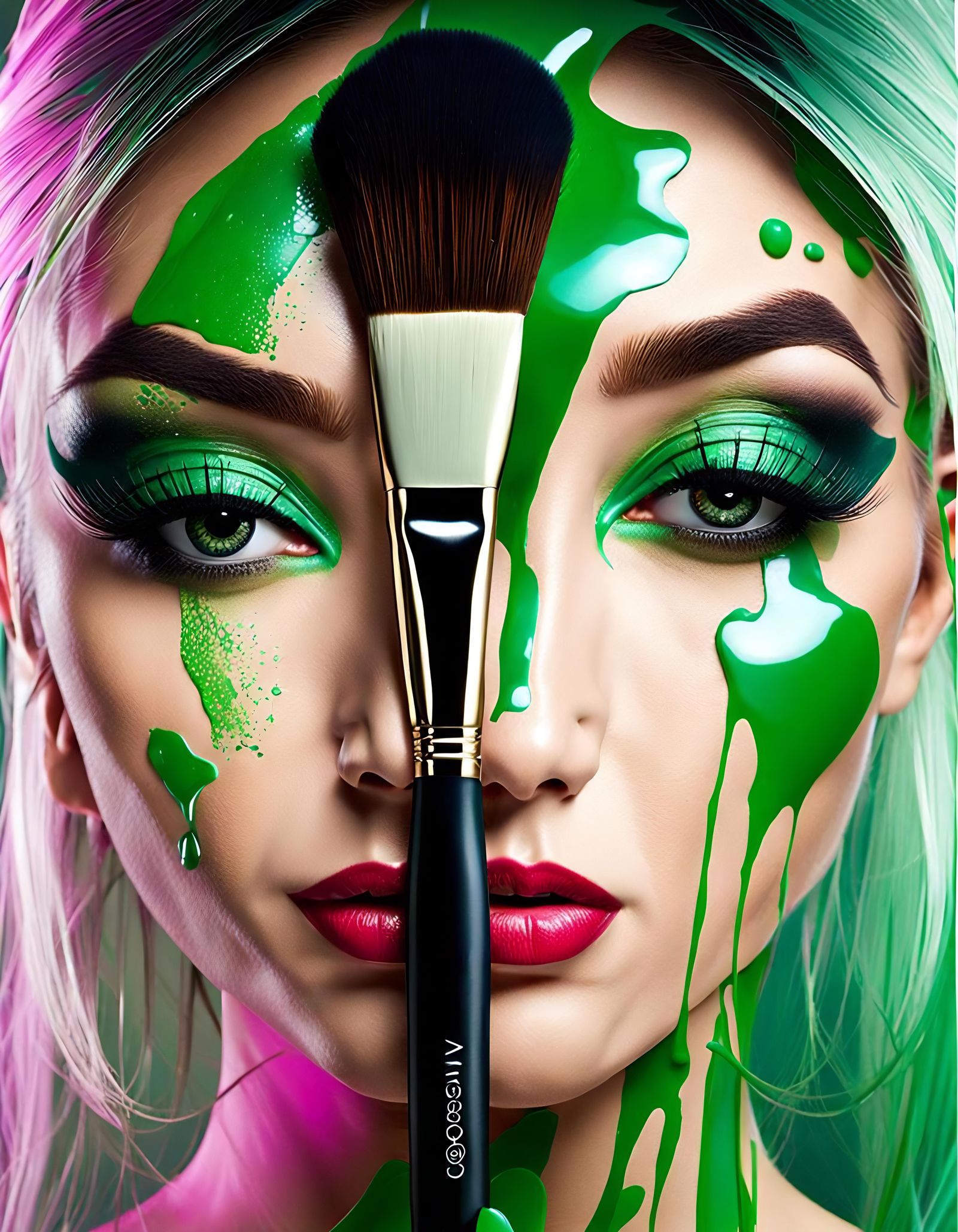 Artist Painting Face Reflection with Green Shades