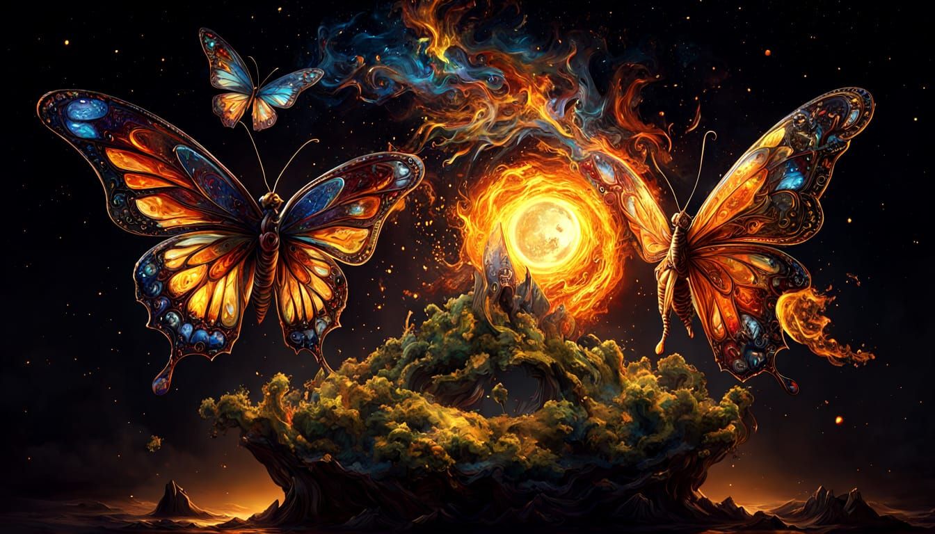 Magical Ghostly Souls in a Starry Night Sky