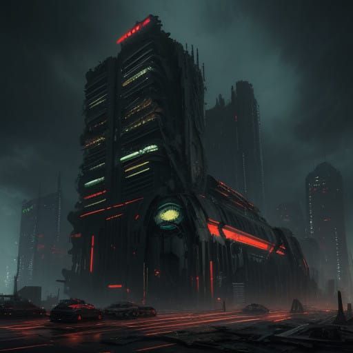 Cyberpunk Apocalypse in a Dark, Futuristic Metropolis