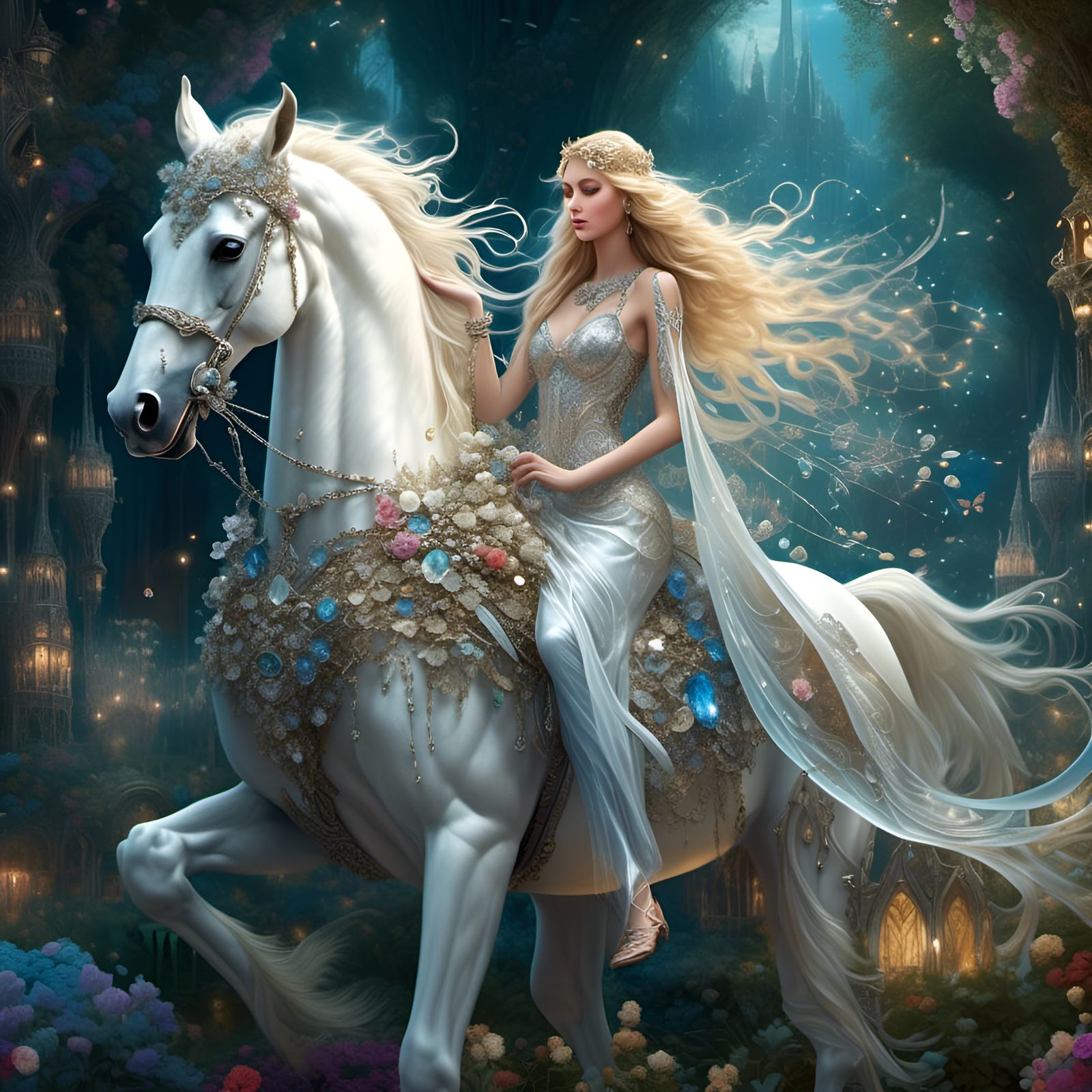 beautiful Fairy riding White horse
