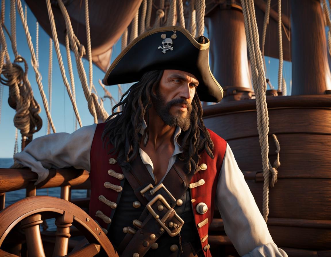Pirate Ship Captain on Deck in Photo Realism