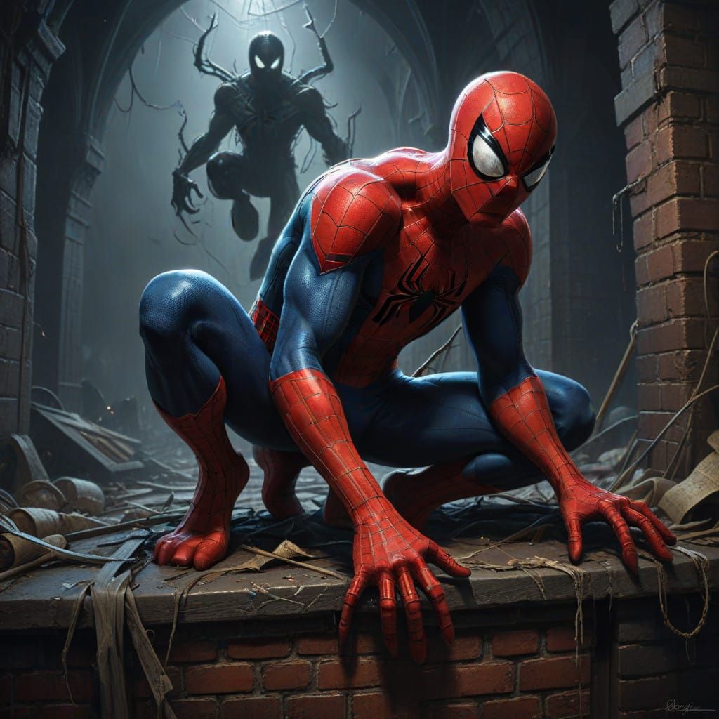 Dark Spider-Man in a Haunting Gothic Scene