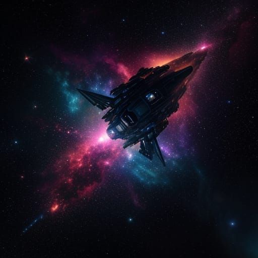 Epic Spaceship Nebula Voyage in Vivid Digital Art Style