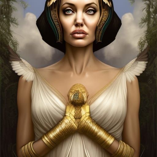 Cleopatra Portrait with Stork, Hyperdetailed Concept Art