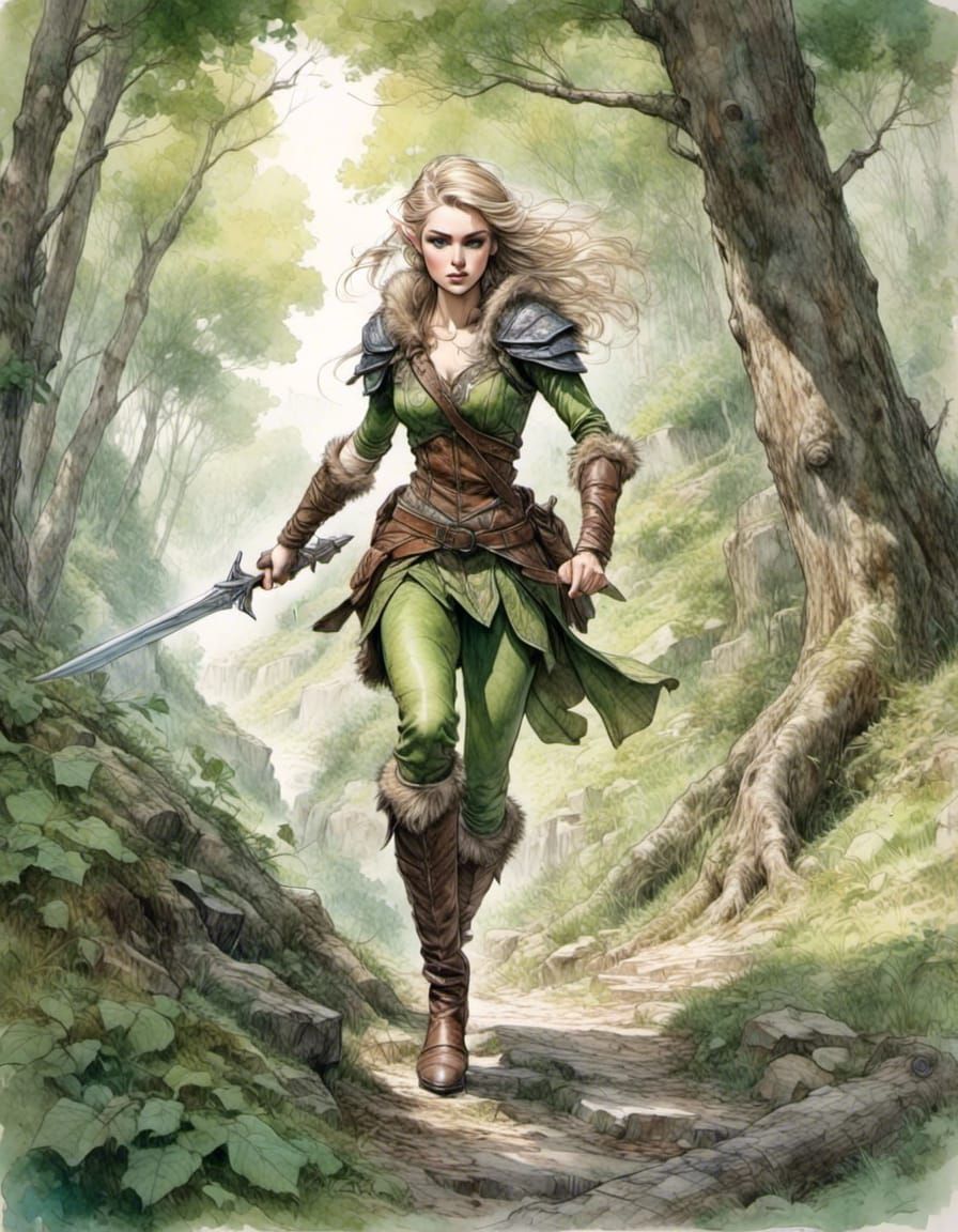 Elf Ranger Portrait in Swords and Sorcery Style