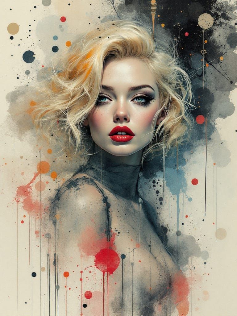 Pin-Up Woman in Surreal Watercolor Style