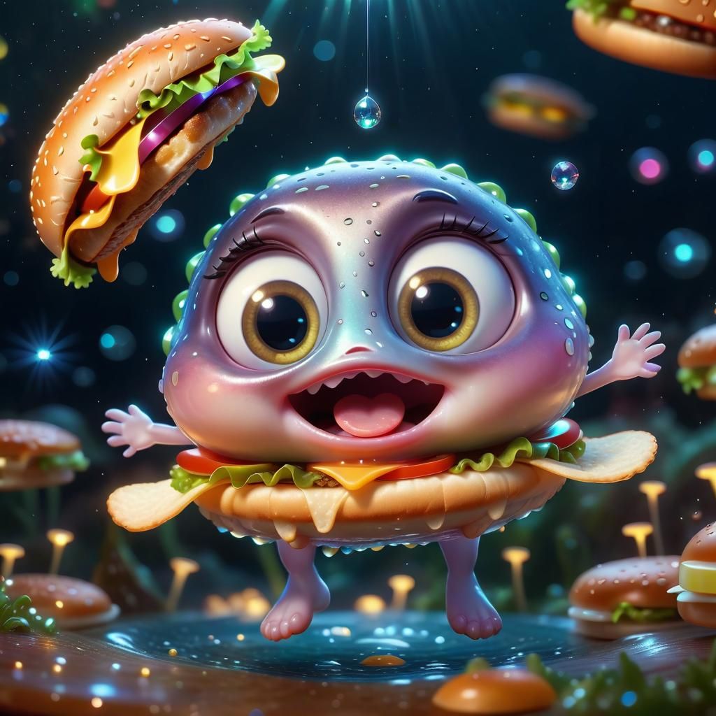 Pixar Style Amoeba Eats Hamburger