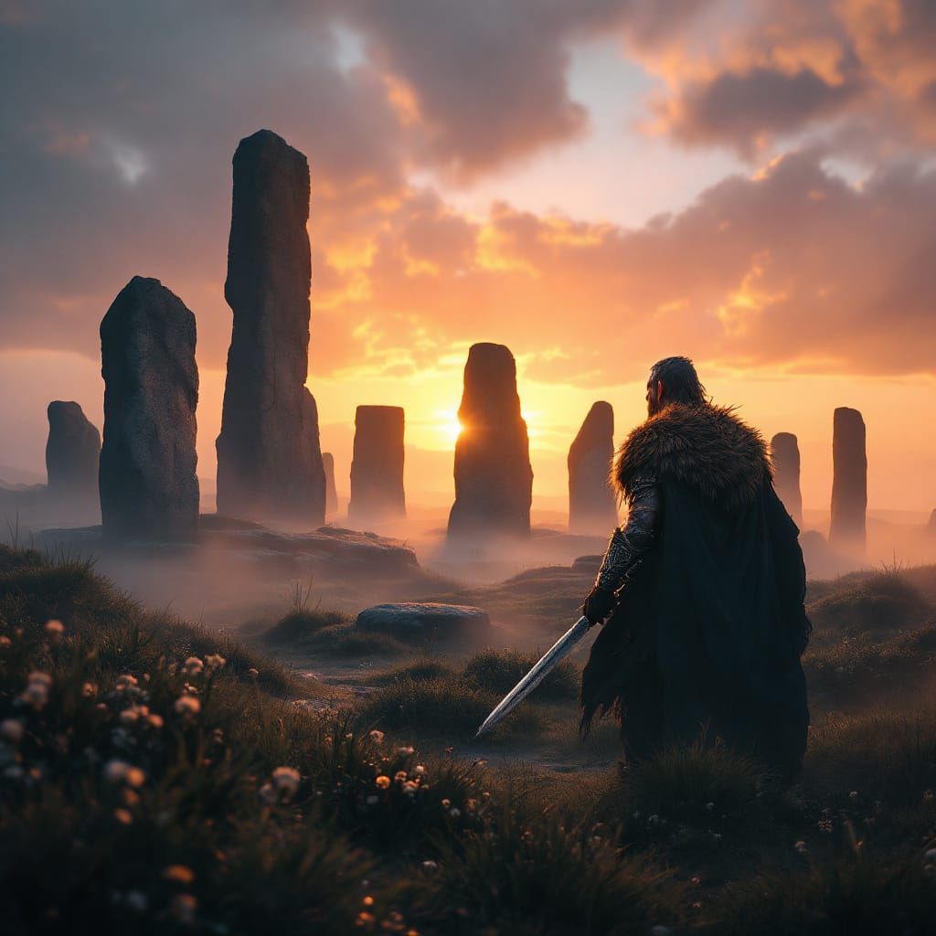Celtic Warrior at Ancient Stone Circle