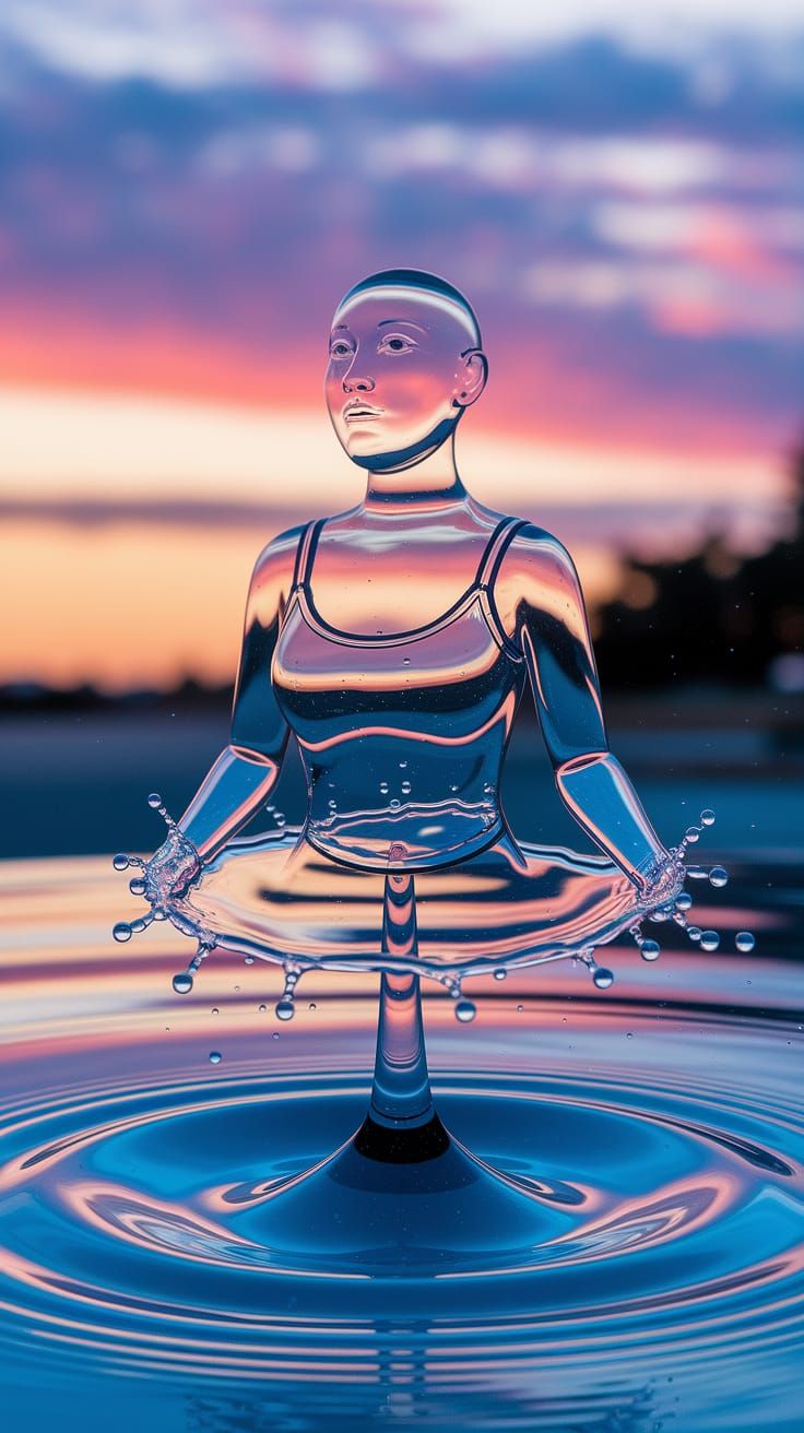 Ethereal Water Form Shaping Mysterious Female Figure