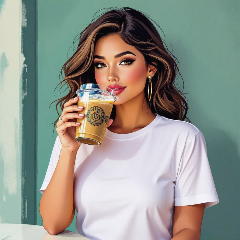 Woman Enjoying Refreshing Iced Coffee