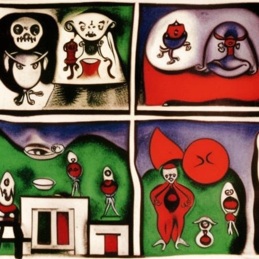 Surreal Kitchen Units as Monsters, in Abstract Style