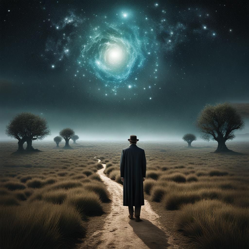 Surreal Dreamscape with Kissing Figures in a Storm