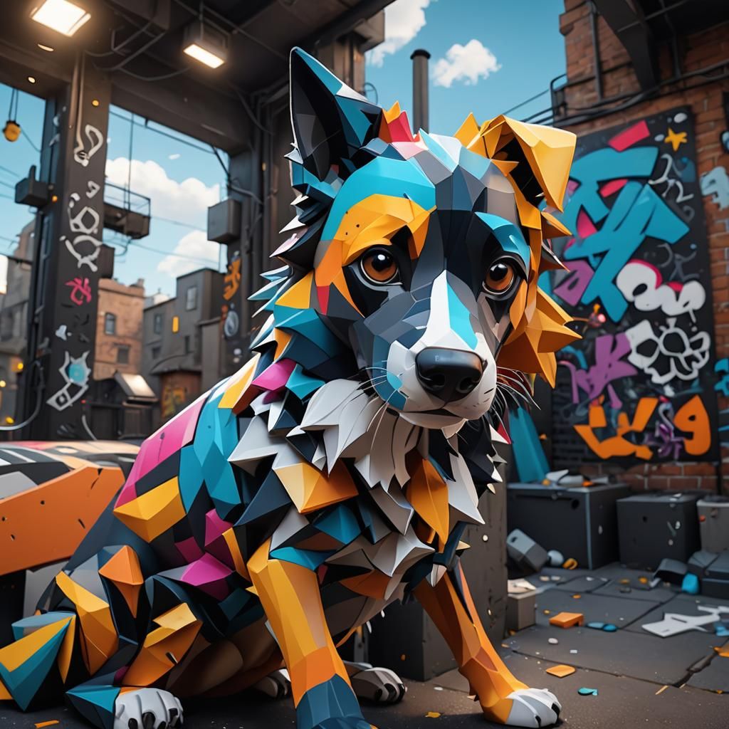 Geometric Abstract Dog Graffiti with Escher Structures