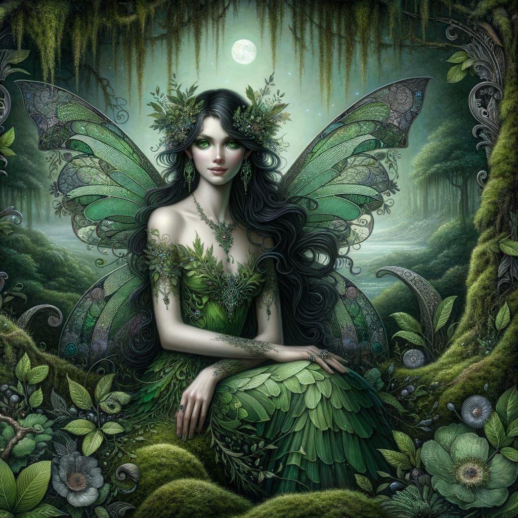 Whimsical Faerie Queen in Victorian-Inspired Fantasy Scene