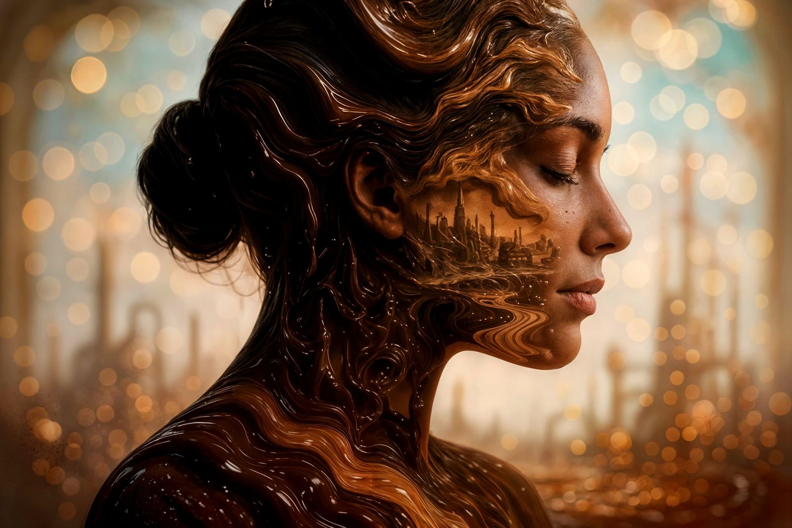 Chocolate Silhouette: A Surreal Double Exposure