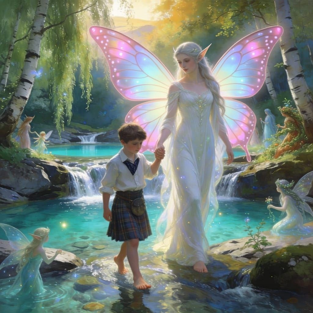 Magical Fairy Pools on Isle of Skye with Scottish Boy and Fa...