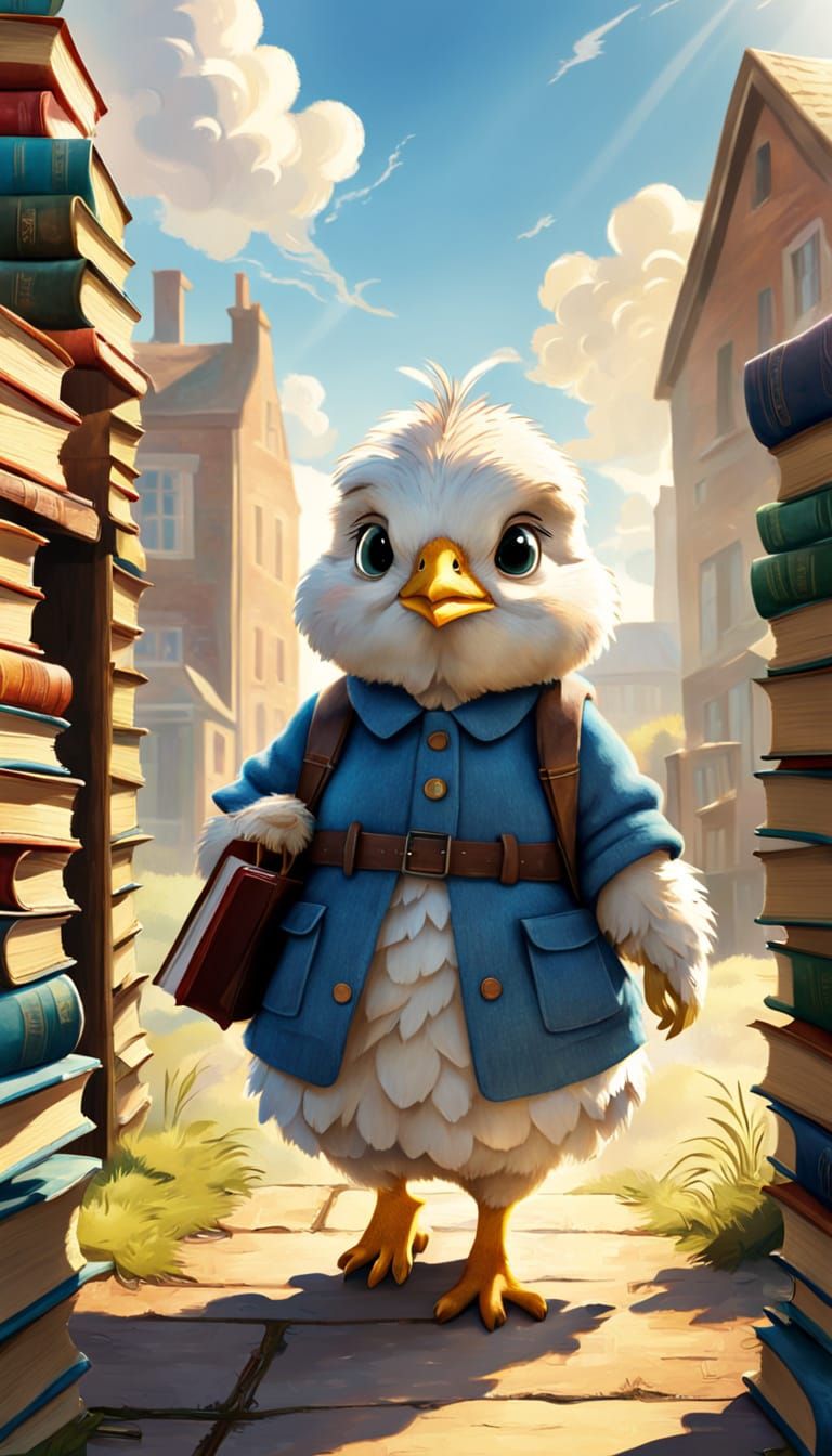 Grumpy Chick Walks to School: Digital Illustration