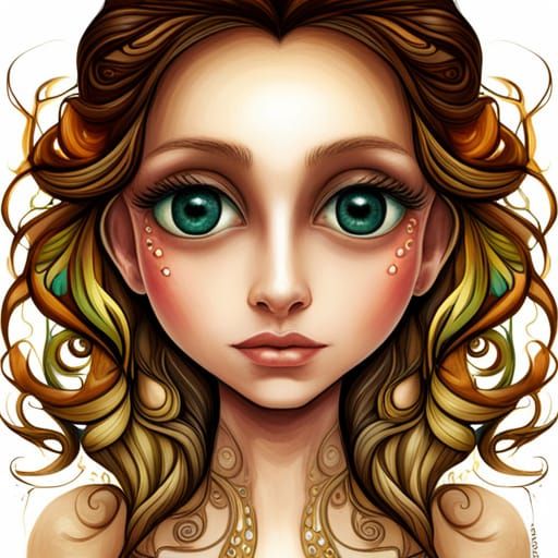 Adorable Pixie Portrait in Fractal Watercolor Style