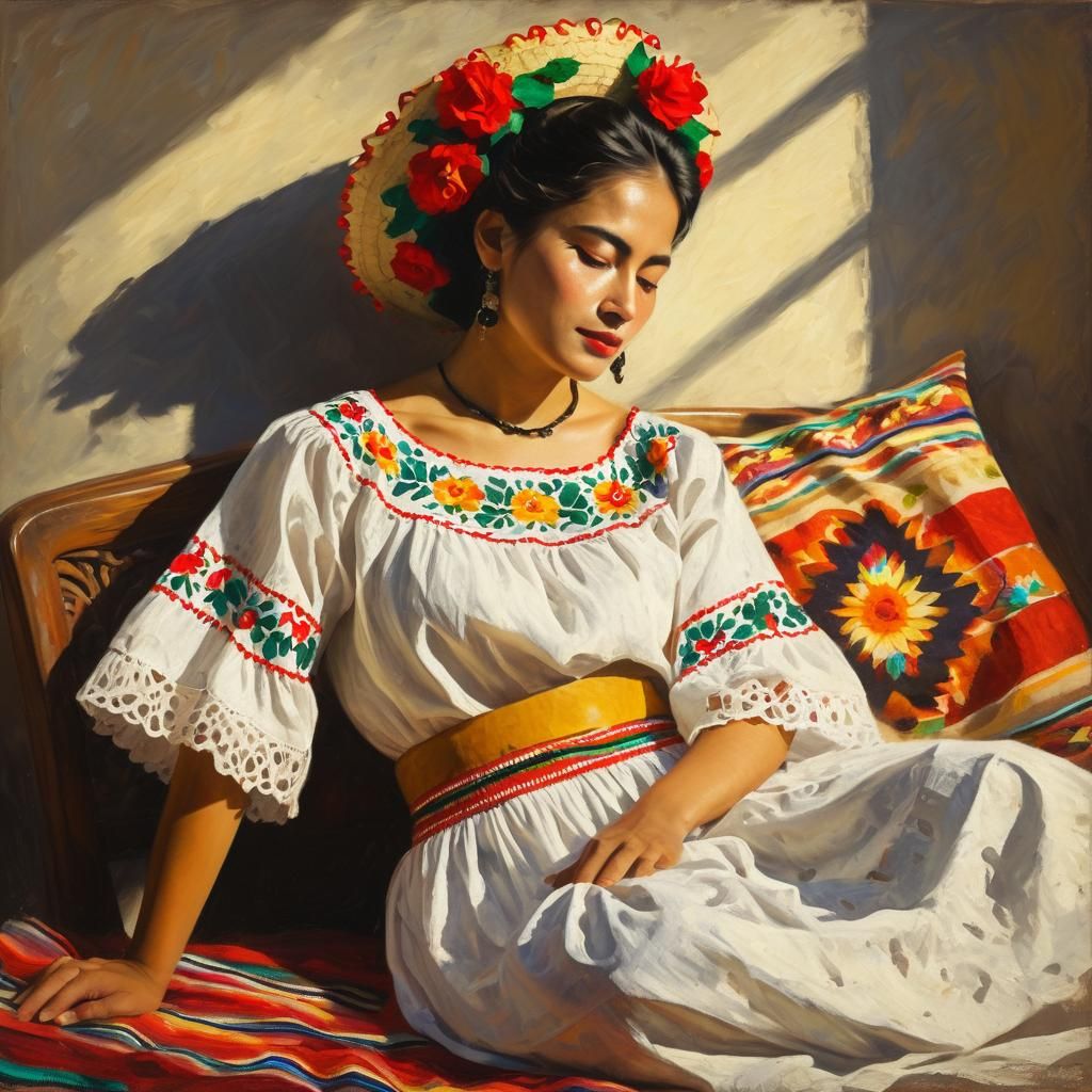 Impressionist Woman in Traditional Mexican Attire
