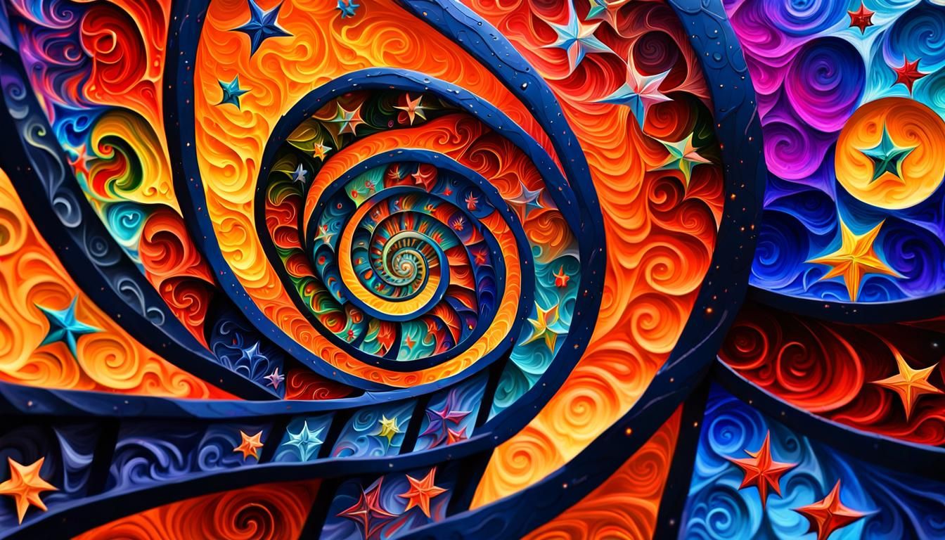 Fractal Star Spiral in Impasto Oil Painting Style