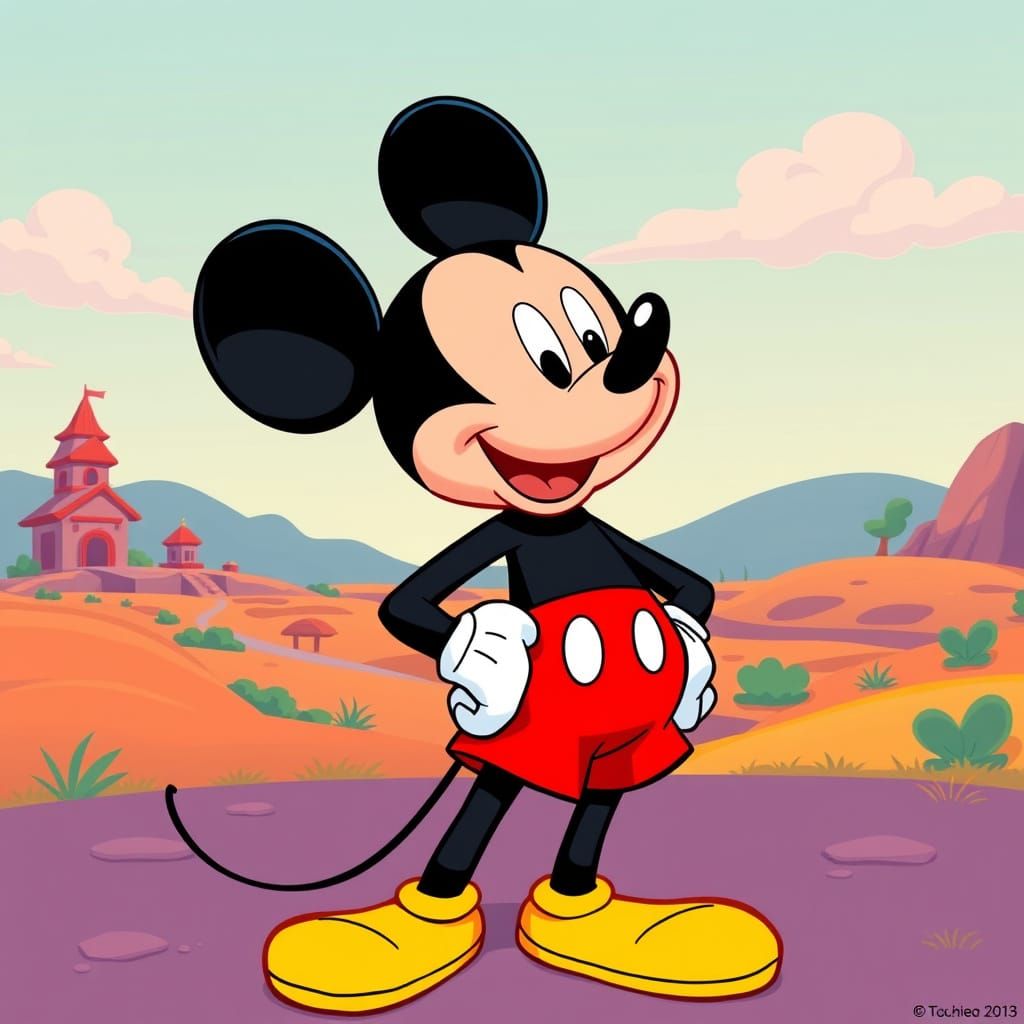 Mickey Mouse in Cartoon Landscape, Disney Style