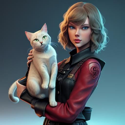 Taylor Swift Holding a Cat: Pixar Style 3D Art