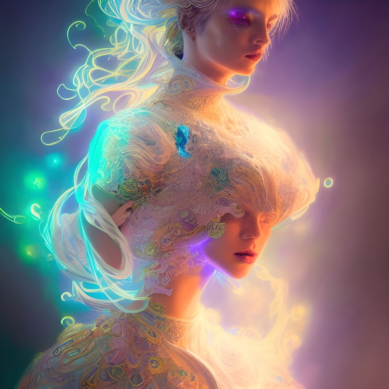 Luminescent Wizard Disintegrating into Fractal Iridescence