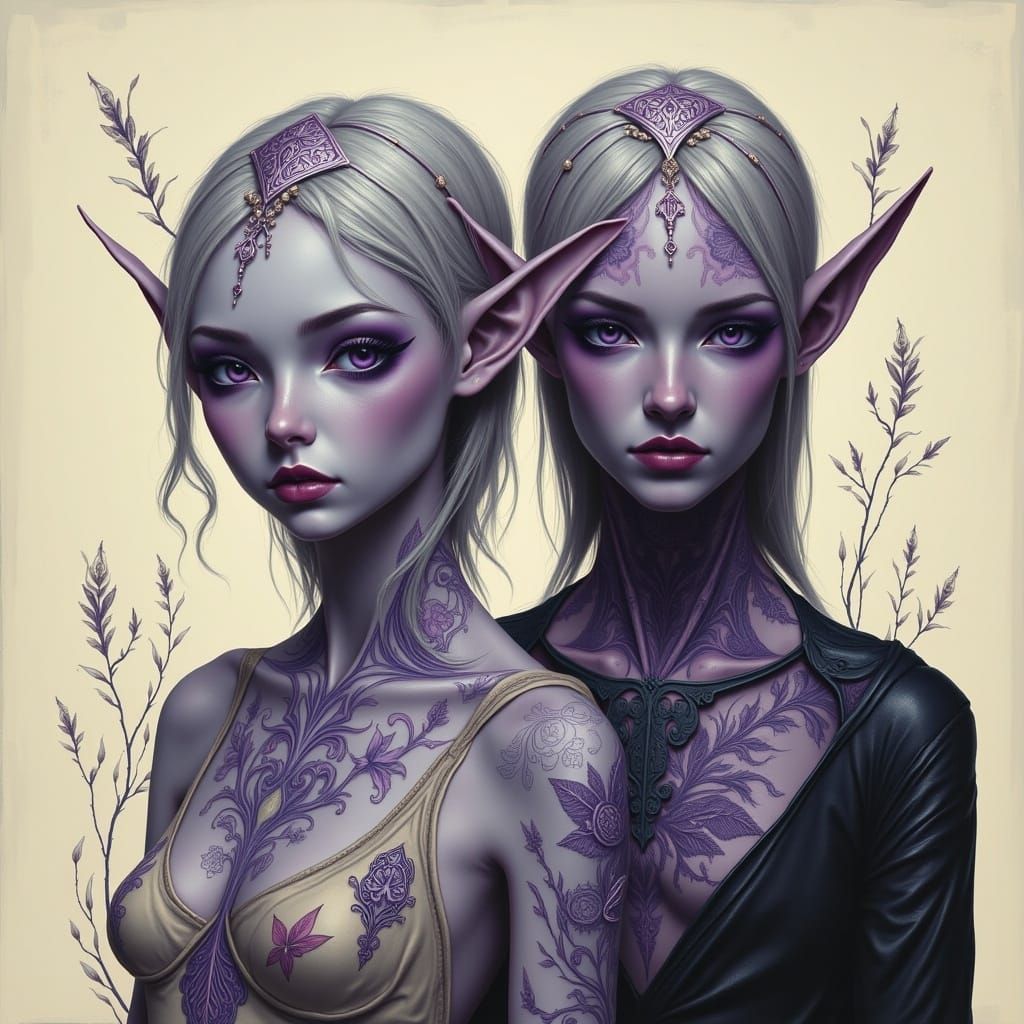 Ethereal Elves Portrait in Dreamlike Surrealism Style
