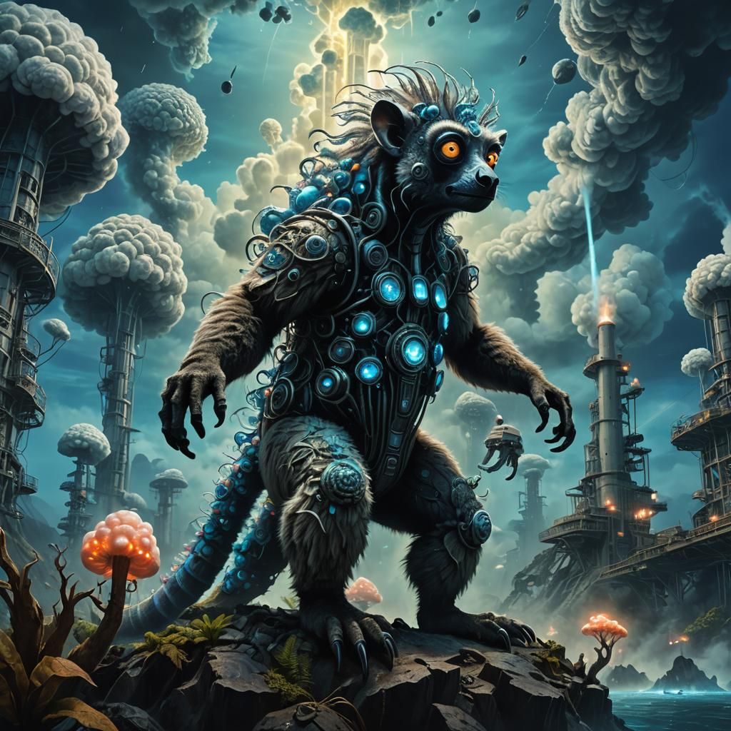 Surreal Marshmallow Alien Lemur in Underwater Cyclone